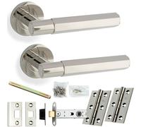 Loops Door Handle & Latch Pack - Polished Nickel - Industrial Hex Lever On Round Rose