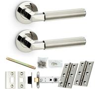 Loops Door Handle & Latch Pack - Polished Nickel - Mitred Reeded Lined Lever On Round Rose