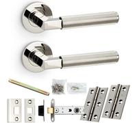 Loops Door Handle & Latch Pack - Polished Nickel - Mitred Reeded Lined Lever On Round Rose