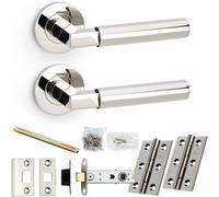 Loops Door Handle & Latch Pack - Polished Nickel - Mitred Smooth Bar Lever On Round Rose