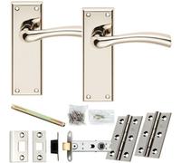 Loops Door Handle & Latch Pack - Polished Nickel - Rounded Curved Bar Lever On Backplate