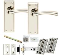 Loops Door Handle & Latch Pack - Polished Nickel - Rounded Curved Bar Lever On Backplate