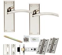 Loops Door Handle & Latch Pack - Polished Nickel - Slim Curved Bar Lever On Backplate