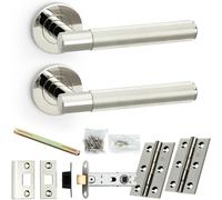 Loops Door Handle & Latch Pack - Polished Nickel - Straight Reeded Lined Lever On Round Rose