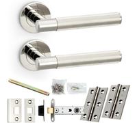Loops Door Handle & Latch Pack - Polished Nickel - Straight Reeded Lined Lever On Round Rose