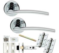 Loops Door Handle & Latch Pack - Polished & Satin Chrome - Slim Arched Lever On Round Rose