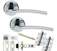 Loops Door Handle & Latch Pack - Polished & Satin Chrome - Slim Arched Lever On Round Rose