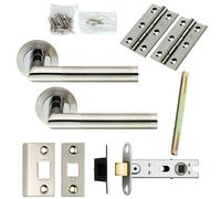 Loops Door Handle & Latch Pack Polished & Satin Steel Mitred Lever Screwless Rose