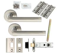 Loops Door Handle & Latch Pack Polished Steel Mitred Lever Screwless Round Rose in Metallics Loops Metallics