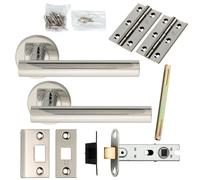 Loops Door Handle & Latch Pack Polished Steel Round T Bar Lever Screwless Rose in Metallics Loops Metallics