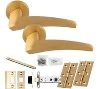Loops Door Handle & Latch Pack - Satin Brass - Chunky Curved Arched Lever On Round Rose