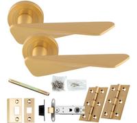 Loops Door Handle & Latch Pack - Satin Brass - Chunky Twist Bar Lever On Round Rose