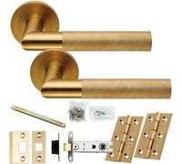 Loops Door Handle & Latch Pack - Satin Brass - Round Knurled Mitred Lever On Round Rose
