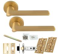 Loops Door Handle & Latch Pack - Satin Brass - Slim Rounded Lever On Round Rose