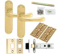 Loops Door Handle & Latch Pack Satin Brass Smooth Rounded Lever Curved Backplate