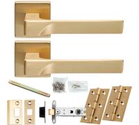 Loops Door Handle & Latch Pack - Satin Brass - Smooth Scalloped Bar Lever On Square Rose