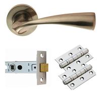 Loops Door Handle & Latch Pack - Satin Nickel Curved Flaired Screwless Round Rose Kit