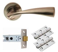 Loops Door Handle & Latch Pack - Satin Nickel Curved Flaired Screwless Round Rose Kit