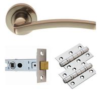 Loops Door Handle & Latch Pack - Satin Nickel Slim Curved Screwless Round Rose Kit