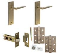 Loops Door Handle & Latch Set Antique Brass Slim Mitred Lever Latch Backplate
