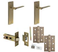 Loops Door Handle & Latch Set Antique Brass Slim Tapered Lever Latch Backplate