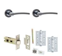 Loops Door Handle & Latch Set - Chrome Curved Lever Round Plain On Rose