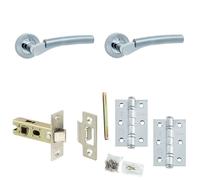 Loops Door Handle & Latch Set - Chrome Curved Premium Rounded Lever Round Plain On Rose