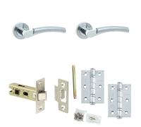 Loops Door Handle & Latch Set Chrome Curved Premium Rounded Lever Round Plain On Rose