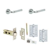 Loops Door Handle & Latch Set Chrome Knurled-Edged Premium Rounded Lever Round Plain On Rose