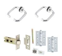 Loops Door Handle & Latch Set Chrome Return To Door Lever Round Plain On Rose