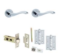 Loops Door Handle & Latch Set Chrome Sculpted Lever Round Plain On Rose