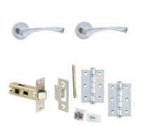 Loops Door Handle & Latch Set Chrome Slim Twisted Lever Round Plain On Rose
