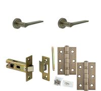 Loops Door Handle & Latch Set Dark Antique Brass Slim Tapered Lever Round Plain On Rose