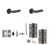 Loops Door Handle & Latch Set Dark Bronze Flat Lever Round Knurled On Rose