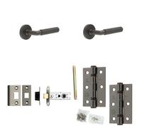 Loops Door Handle & Latch Set Dark Bronze Knurled Premium Rounded Lever Round Plain On Rose