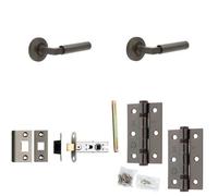 Loops Door Handle & Latch Set Dark Bronze Mitred Premium Rounded Lever Round Chamfered On Rose