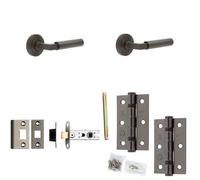 Loops Door Handle & Latch Set Dark Bronze Mitred Premium Rounded Lever Round Reeded On Rose