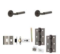Loops Door Handle & Latch Set Dark Bronze Mitred Premium Rounded Lever Round Stepped On Rose