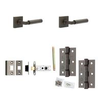 Loops Door Handle & Latch Set Dark Bronze Mitred Premium Rounded Lever Square Plain On Rose