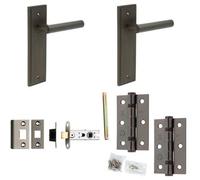 Loops Door Handle & Latch Set Dark Bronze Premium Rounded Lever Square Plain On Rose