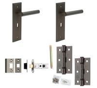 Loops Door Handle & Latch Set Dark Bronze Premium Rounded Lever Square Stepped On Rose
