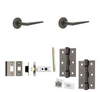 Loops Door Handle & Latch Set Dark Bronze Slim Mitred Lever Round Chamfered On Rose