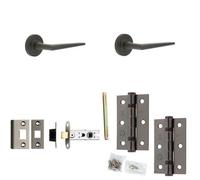 Loops Door Handle & Latch Set Dark Bronze Slim Mitred Lever Round Knurled On Rose
