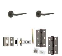 Loops Door Handle & Latch Set Dark Bronze Slim Mitred Lever Round Reeded On Rose