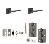 Loops Door Handle & Latch Set Dark Bronze Slim Mitred Lever Square Stepped On Rose