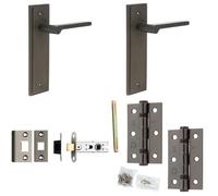 Loops Door Handle & Latch Set Dark Bronze Slim Rounded Lever Latch Backplate