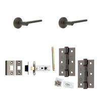 Loops Door Handle & Latch Set Dark Bronze Slim Rounded Lever Round Reeded On Rose
