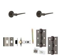 Loops Door Handle & Latch Set Dark Bronze Slim Tapered Lever Round Stepped On Rose