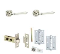 Loops Door Handle & Latch Set Nickel Concave Lever Round Recessed On Rose