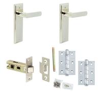 Loops Door Handle & Latch Set Nickel Flat Lever Latch Backplate
